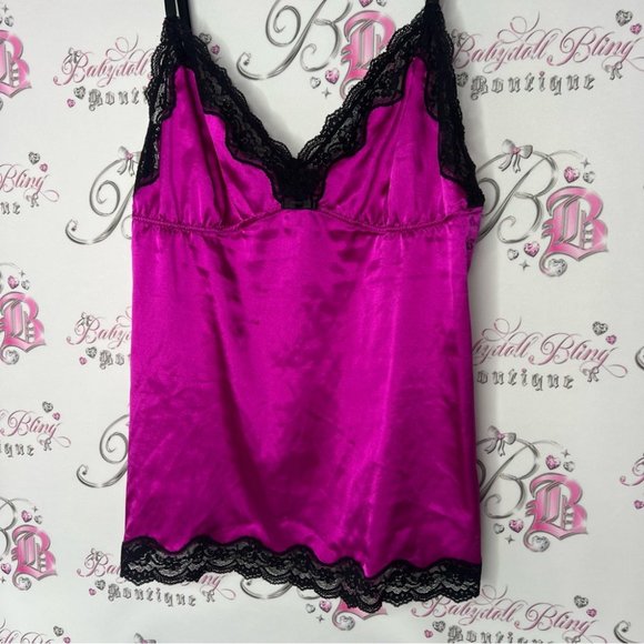 La senza tank top lace shimmer satiny silky purple black cami camisole sexy y2k - Picture 2 of 9